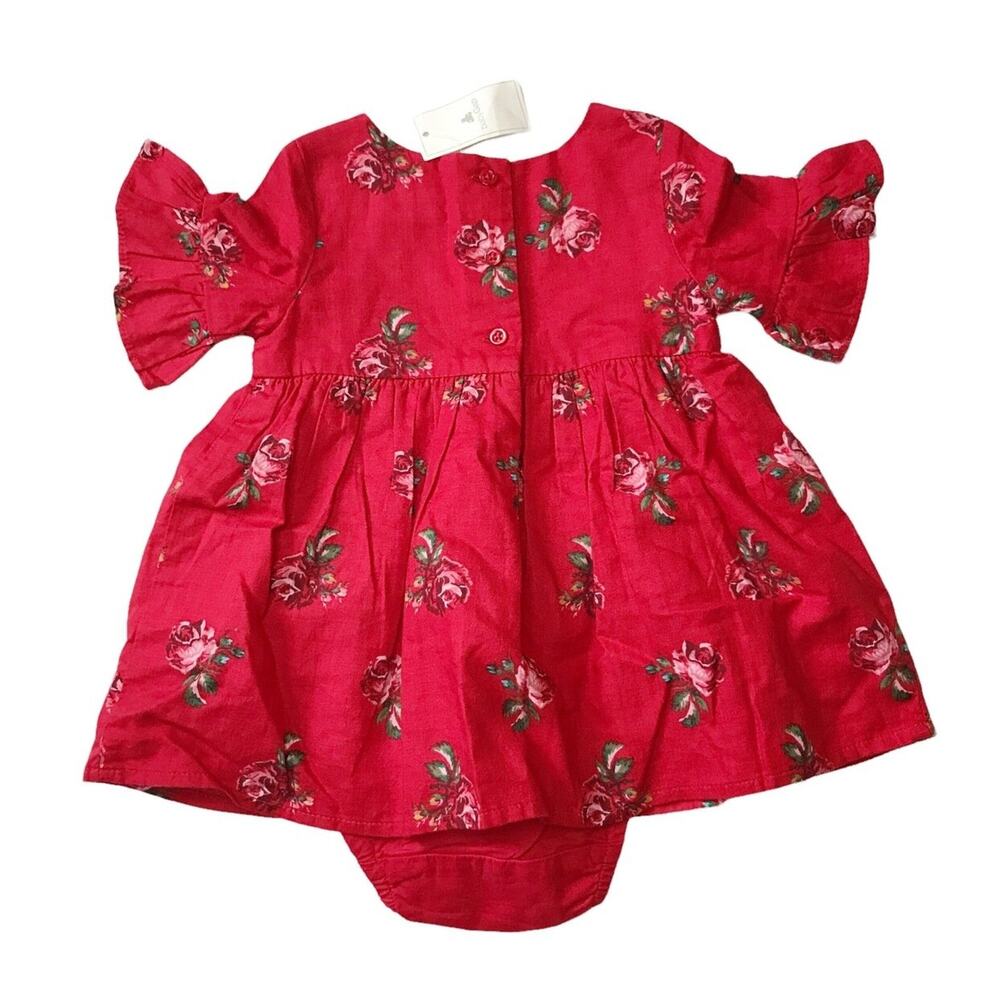 NWT Gap 100% Cotton Red Rose Dress w/Onesie 3-6M - Picture 2 of 7